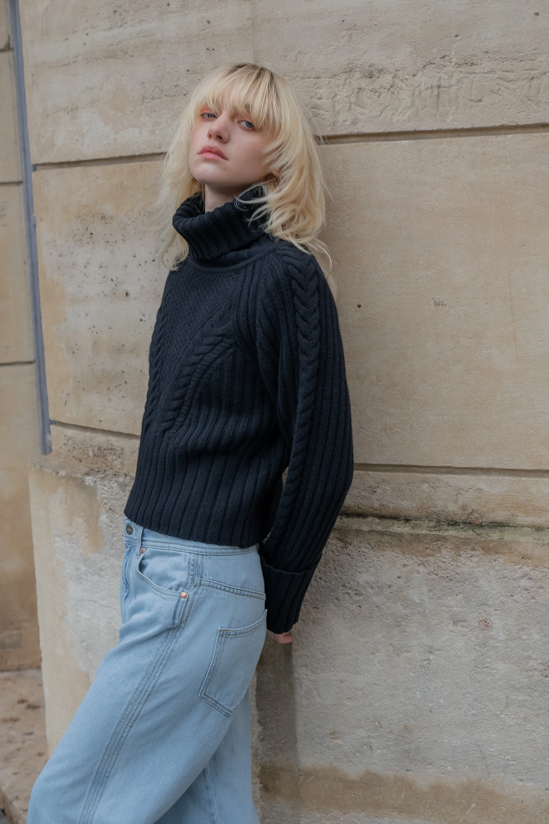 Cable Knit Turtleneck Black - Image 3