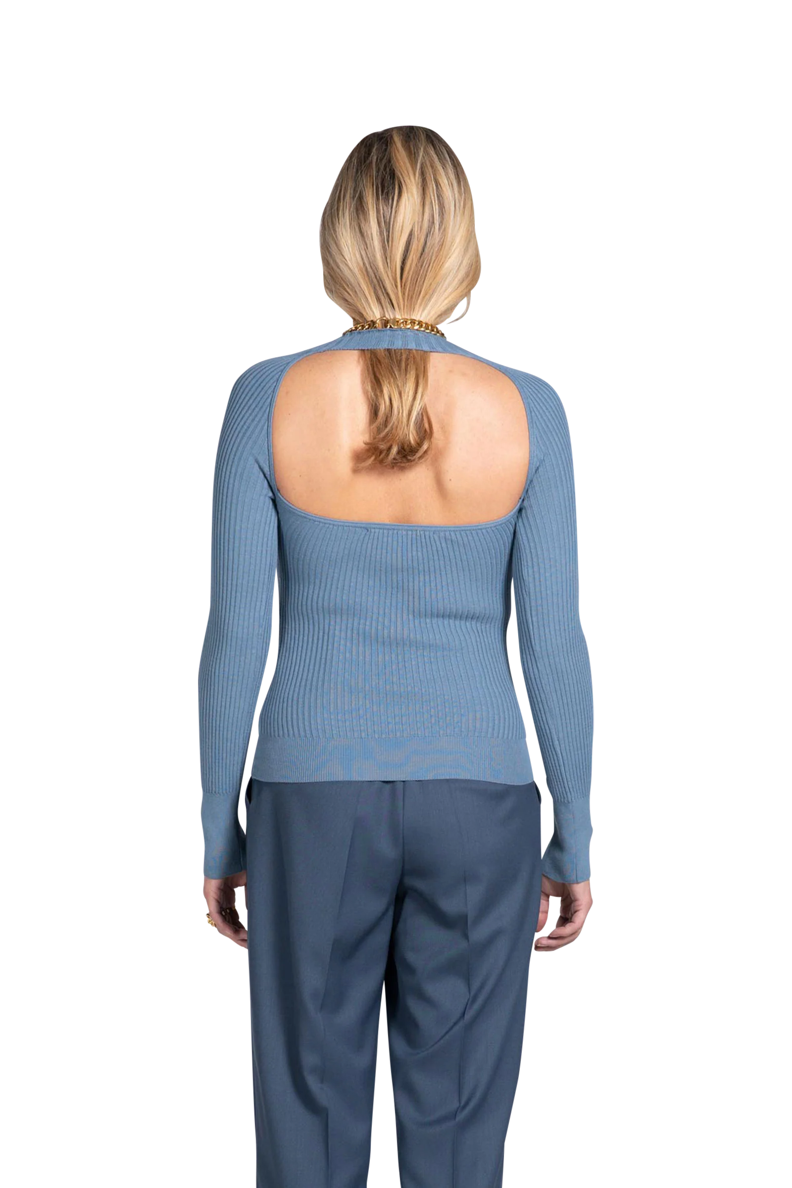 Square Neck Sweater Grey-Blue - Image 3