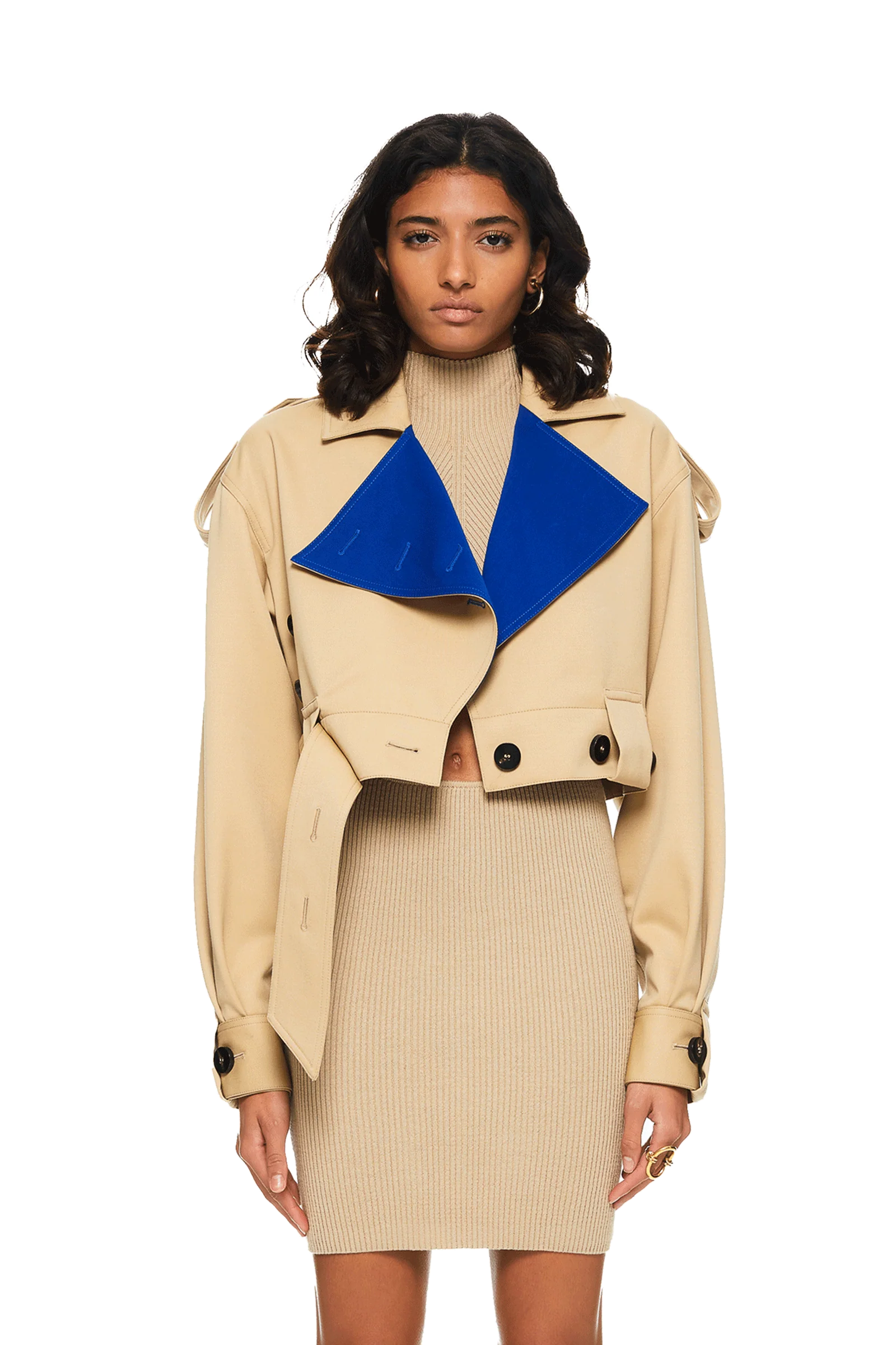 Wool Cropped Jacket Beige/Blue