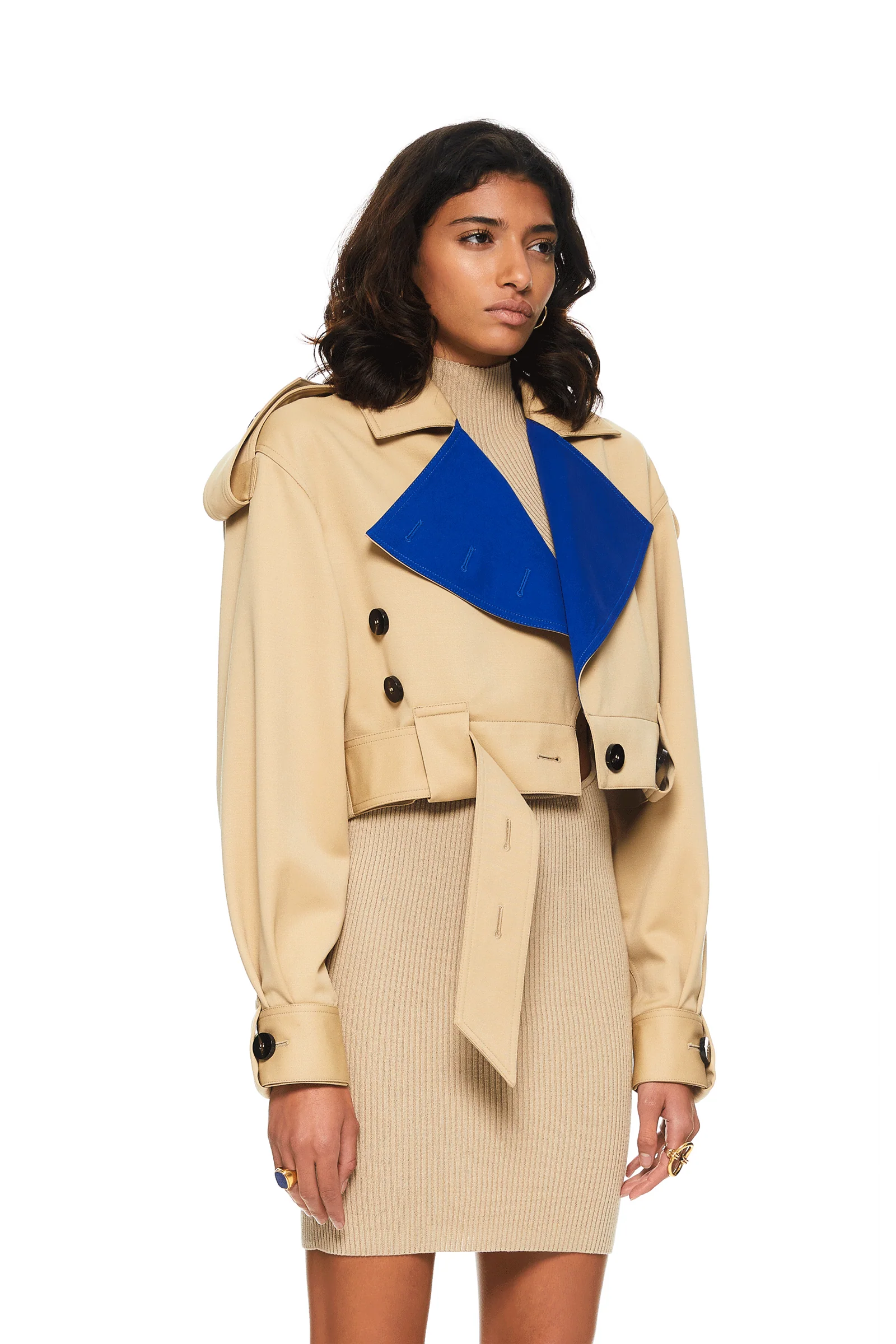 Wool Cropped Jacket Beige/Blue - Image 2