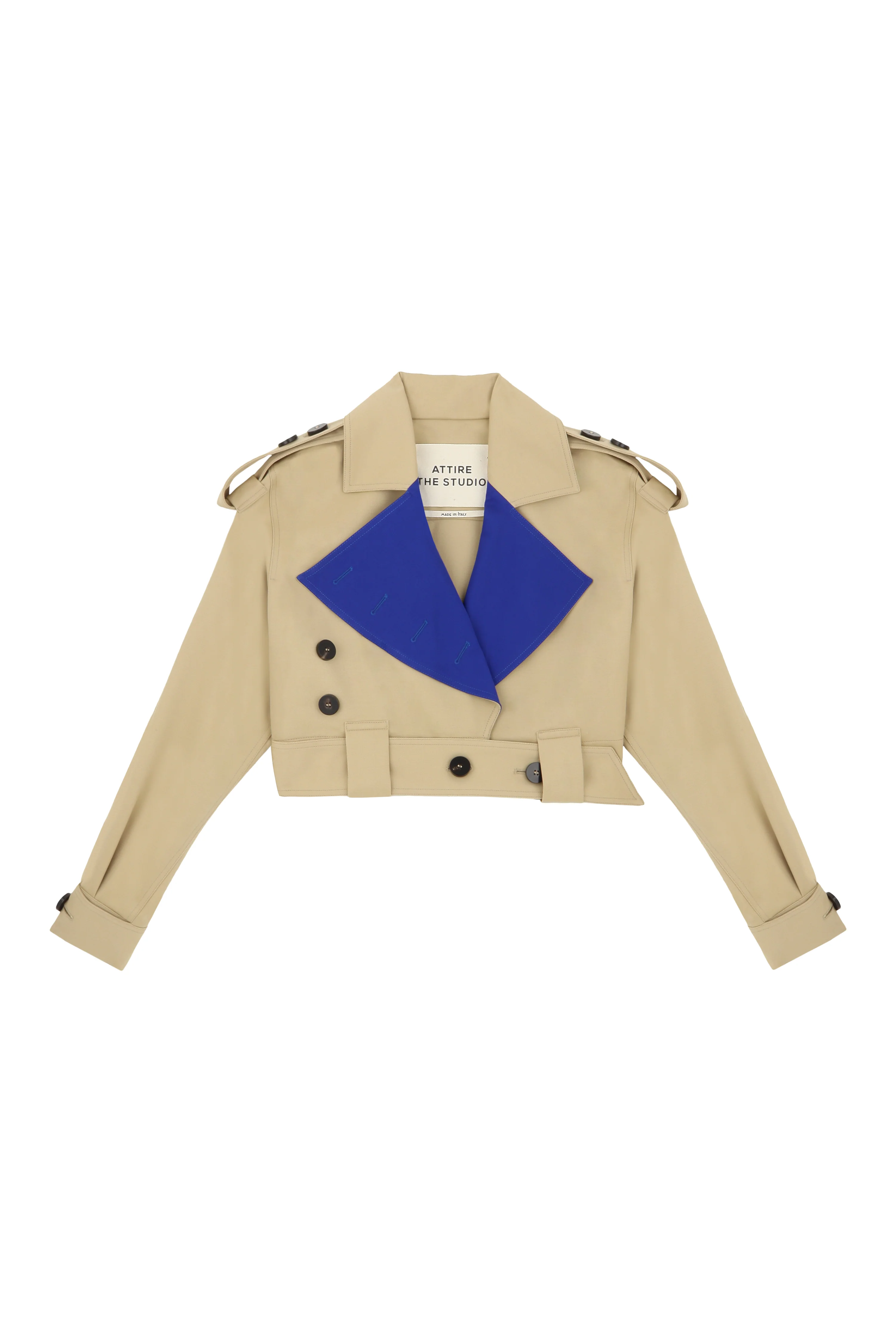 Wool Cropped Jacket Beige/Blue - Image 4