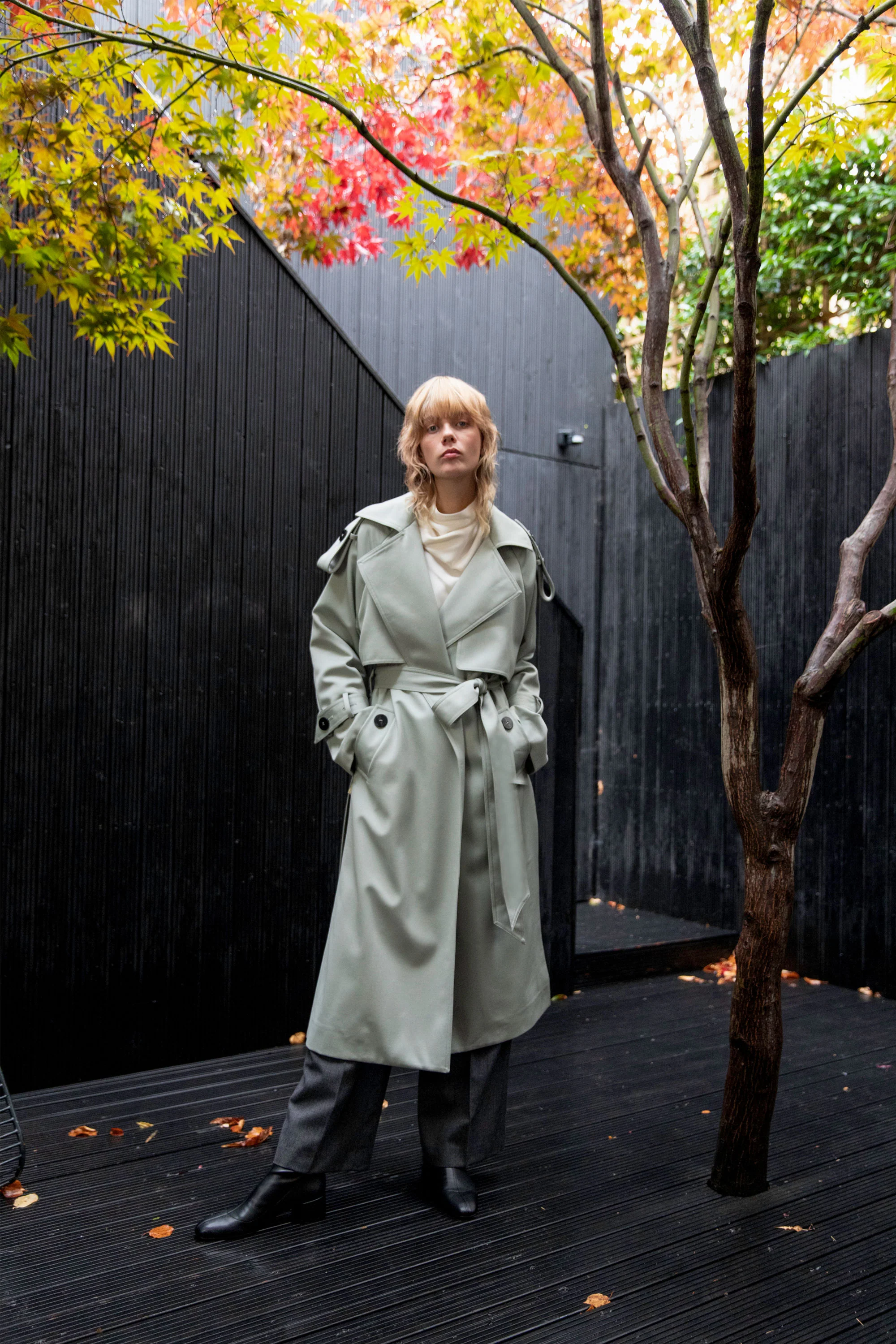 Wool Trench Coat Sage - Image 3
