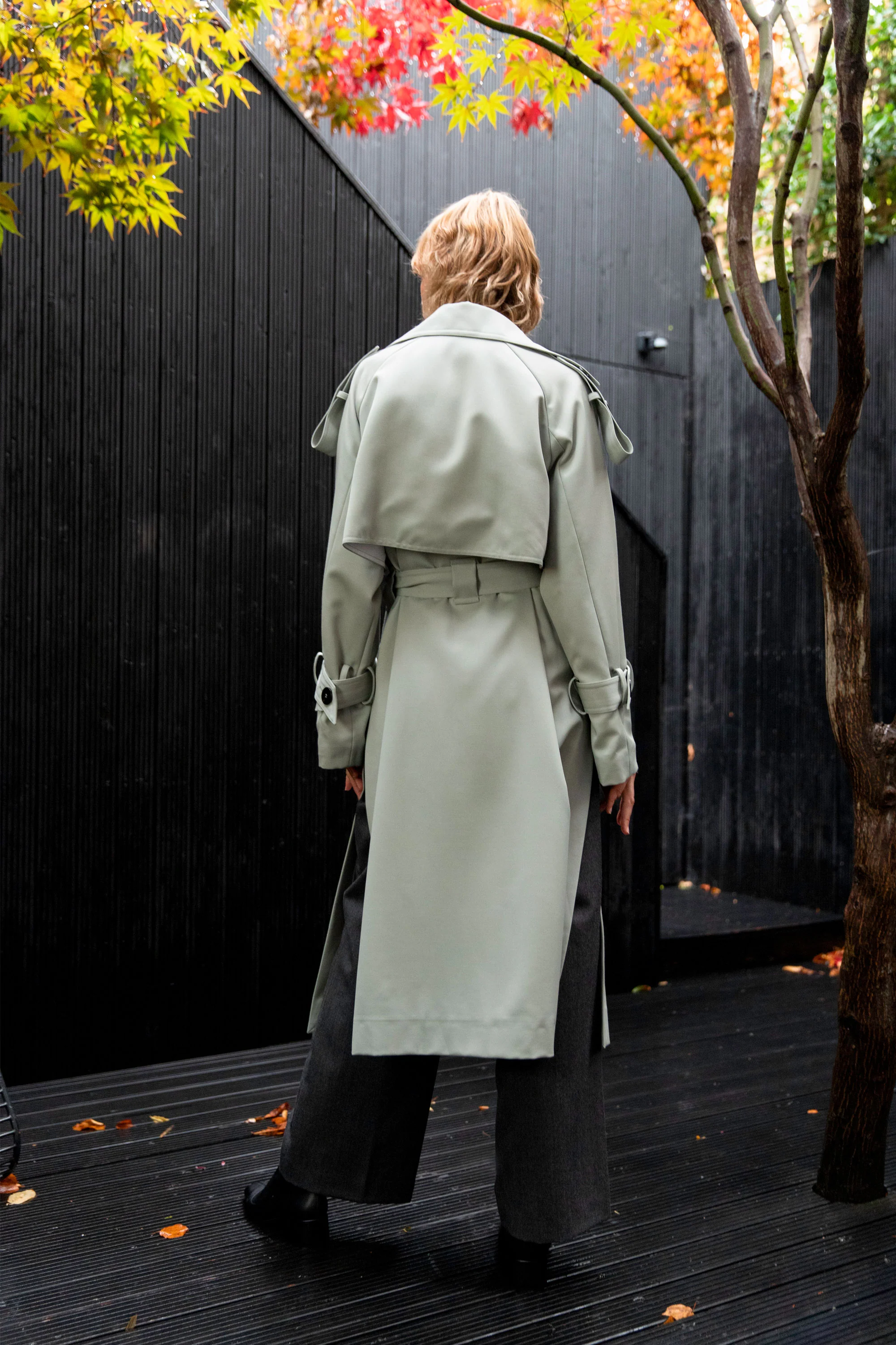 Wool Trench Coat Sage - Image 4